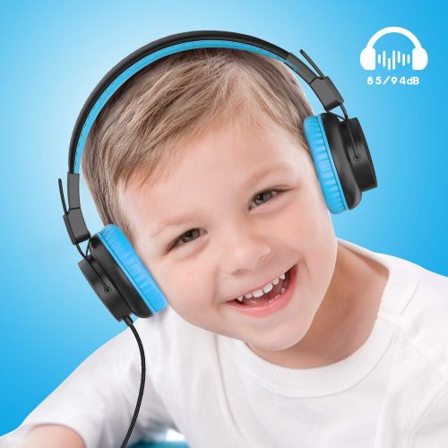  Kids Headphones with Microphone, gorsun Premium On Ear Headphones for Kids, 85/94dB Volume Limit Wired Headphones with Audio Sharing, Toddler Headphones for Boys Girls School(Blue)