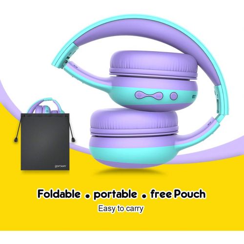  gorsun Bluetooth Kids Headphones with Microphone,Childrens Wireless Headsets with 85dB Volume Limited Hearing Protection,Stereo Over-Ear Headphones for Boys and Girls (Purple)