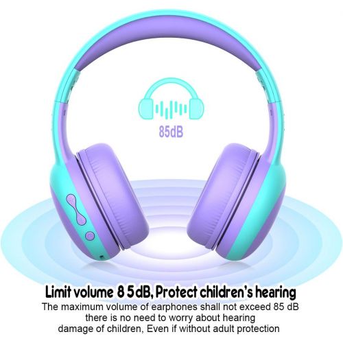  gorsun Bluetooth Kids Headphones with Microphone,Childrens Wireless Headsets with 85dB Volume Limited Hearing Protection,Stereo Over-Ear Headphones for Boys and Girls (Purple)