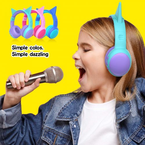  gorsun Bluetooth Kids Headphones with Microphone,Childrens Wireless Headsets with 85dB Volume Limited Hearing Protection,Stereo Over-Ear Headphones for Boys and Girls (Purple)