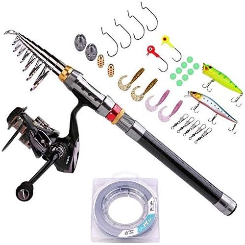  [아마존베스트]Gosccess Complete Carp Set Rod Reel Combo Kit Rod Reel Fishing Line Salt Water Spinning Reel and Telescopic Spinning Rod Fishing Rod Reel Kit