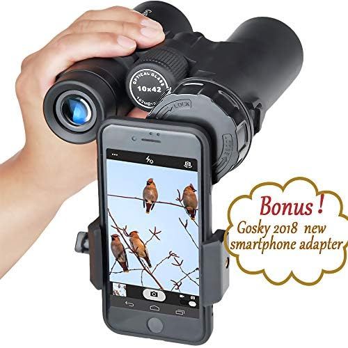  Gosky 10x42 Roof Prism Binoculars for Adults, HD Professional Binoculars for Bird Watching Travel Stargazing Hunting Concerts Sports-BAK4 Prism FMC Lens-with Phone Mount Strap Carr