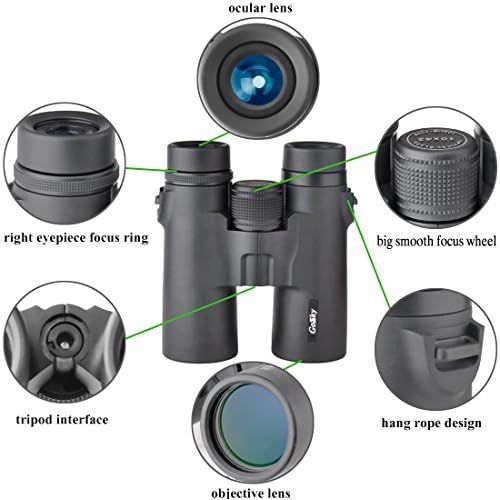  Gosky 10x42 Roof Prism Binoculars for Adults, HD Professional Binoculars for Bird Watching Travel Stargazing Hunting Concerts Sports-BAK4 Prism FMC Lens-with Phone Mount Strap Carr