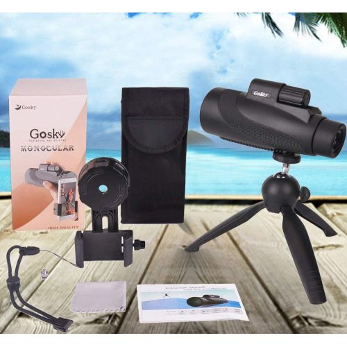  Gosky 12X50 High Power Prism Monocular Smartphone Holder and Handheld Tripod Kit- Waterproof/Fog-Proof/Shockproof Grip Scope -for Hiking,Hunting,Climbing,Birdwatching Watching Wild