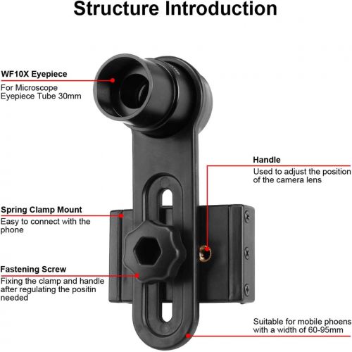  Gosky New Version Microscope Lens Adapter, Microscope Smartphone Camera Adaptor - for Microscope Eyepiece Diameter 23.2mm, Built-in WF 10mm Eyepiece -Capture and Record The Beauty in The