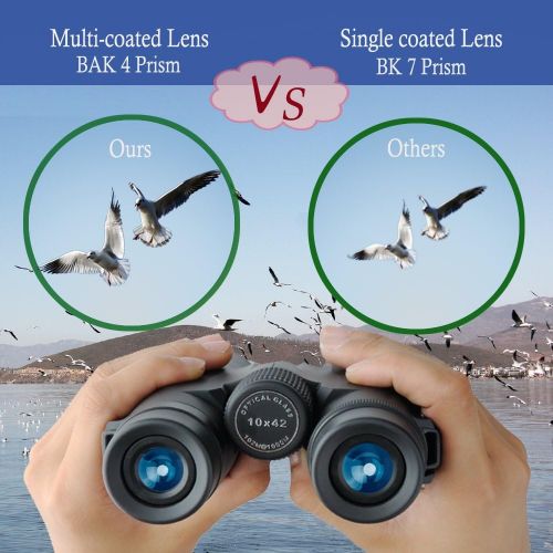  Gosky 10x42 Roof Prism Binoculars for Adults, HD Professional Binoculars for Bird Watching Travel Stargazing Hunting Concerts Sports-BAK4 Prism FMC Lens-with Phone Mount Strap Carr