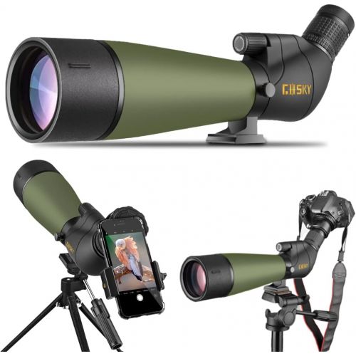  Gosky Updated 20-60x80 Spotting Scope with Tripod, Carrying Bag - BAK4 Angled Scope for Target Shooting Hunting Bird Watching Wildlife Scenery (Phone Mount+SLR Mount Compatible wit