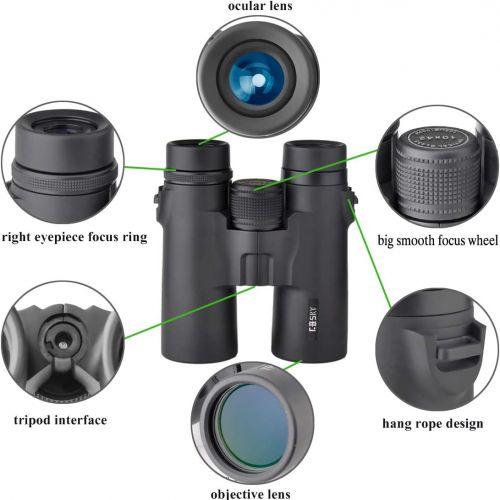  [아마존베스트]Gosky 10x42 Roof Prism Binoculars for Adults, HD Professional Binoculars for Bird Watching Travel Stargazing Hunting Concerts Sports-BAK4 Prism FMC Lens-with Phone Mount Strap Carr