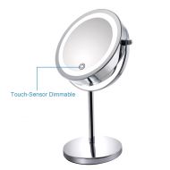 Gospire 10x Magnified Lighted Makeup Mirror Touch-Sensor Dimmable Double Sided Magnifying Mirror Standing 360°Swivel Vanity Mirror Battery Operated 7 Diameter Portable Makeup Shaving Bathr