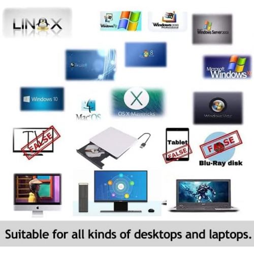  [아마존베스트]Gotega External DVD Drive, USB 3.0 Portable CD/DVD+/-RW Drive/DVD Player for Laptop CD ROM Burner Compatible with Laptop Desktop PC Windows Linux OS Apple Mac White
