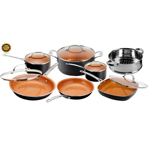  Gotham Steel 12-Piece Nonstick Frying Pan and Cookware Set  As Seen on TV! Black