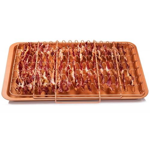 Gotham Steel Nonstick Copper 2-Piece Set XL Healthy Bacon Bonanza Pan with Drip Tray, As Seen on TV!