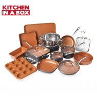 [아마존베스트]Gotham Steel 20 Piece All in One Kitchen Cookware + Bakeware Set with Non-Stick Ti-Cerama Copper Coating  Includes Skillets, Stock Pots, Deep Square Pan with Fry Basket, Cookie Sh