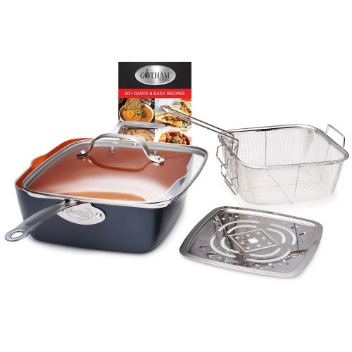  Gotham Steel 20 Piece All in One Kitchen Cookware + Bakeware Set with Non-Stick Ti-Cerama Copper Coating  Includes Skillets, Stock Pots, Deep Square Pan with Fry Basket, Cookie Sh