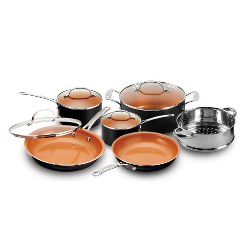  Gotham Steel 20 Piece All in One Kitchen Cookware + Bakeware Set with Non-Stick Ti-Cerama Copper Coating  Includes Skillets, Stock Pots, Deep Square Pan with Fry Basket, Cookie Sh