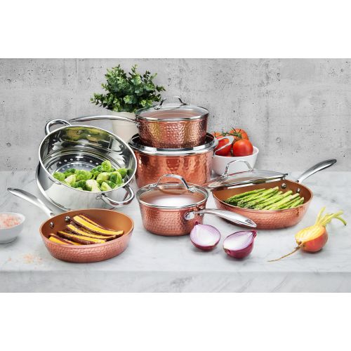  Gotham Steel Hammered Collection  10 Piece Premium Cookware Pots and Pans Set with Triple Coated Nonstick Copper Surface, Oven, Stovetop & Dishwasher Safe