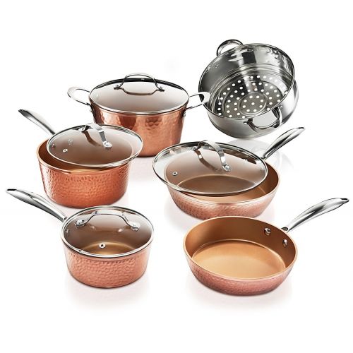  Gotham Steel Hammered Collection  10 Piece Premium Cookware Pots and Pans Set with Triple Coated Nonstick Copper Surface, Oven, Stovetop & Dishwasher Safe