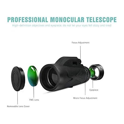  [아마존베스트]GothicBride Monocular Starscope Telescope, 80 x 100 High Power, HD Monocular with Smartphone Holder and Tripod, Waterproof Monocular for Bird Watching, Camping, Hiking, Travelling, Hunting