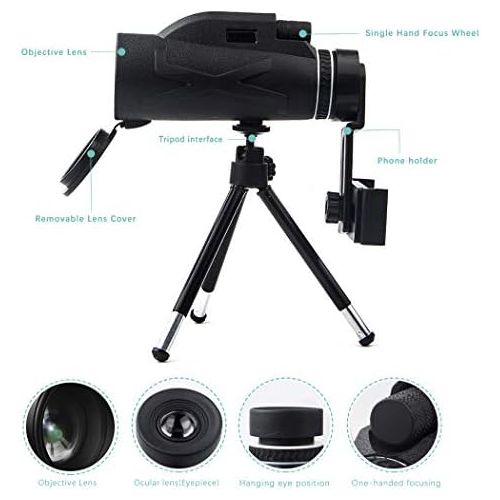  [아마존베스트]GothicBride Monocular Starscope Telescope, 80 x 100 High Power, HD Monocular with Smartphone Holder and Tripod, Waterproof Monocular for Bird Watching, Camping, Hiking, Travelling, Hunting