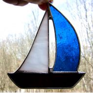 GothicGlassStudio Sail Boat Nautical Boats Stained Glass Ornament Sailing Pirates Schooner Ships Sloop Ketch Yacht Fathers Day Bluenose Canadian Handmade