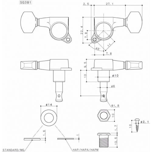  Gotoh Schaller-style Knob Chrome Tuners (6-in-a-line)