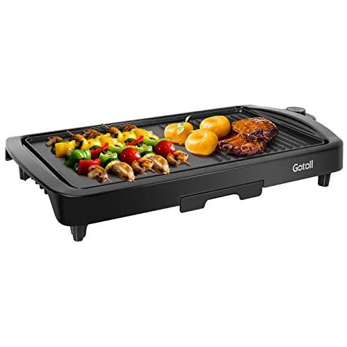  [아마존베스트]Gotoll Electric table grill with 2 cooking areas, table barbecue grill with temperature control, non-stick coating, grease drip tray, 1800 W, electric grill for indoor balcony