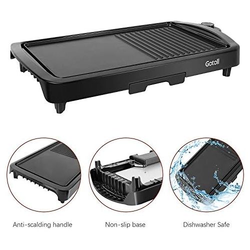  [아마존베스트]Gotoll Electric table grill with 2 cooking areas, table barbecue grill with temperature control, non-stick coating, grease drip tray, 1800 W, electric grill for indoor balcony