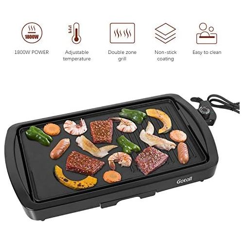  [아마존베스트]Gotoll Electric table grill with 2 cooking areas, table barbecue grill with temperature control, non-stick coating, grease drip tray, 1800 W, electric grill for indoor balcony