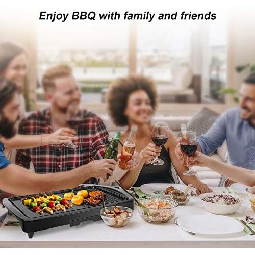  [아마존베스트]Gotoll Electric table grill with 2 cooking areas, table barbecue grill with temperature control, non-stick coating, grease drip tray, 1800 W, electric grill for indoor balcony