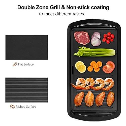  [아마존베스트]Gotoll Electric table grill with 2 cooking areas, table barbecue grill with temperature control, non-stick coating, grease drip tray, 1800 W, electric grill for indoor balcony