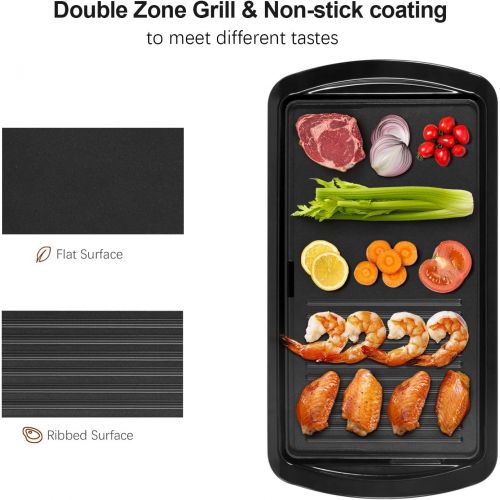  [아마존베스트]Gotoll Electric table grill with 2 cooking areas, table barbecue grill with temperature control, non-stick coating, grease drip tray, 1800 W, electric grill for indoor balcony