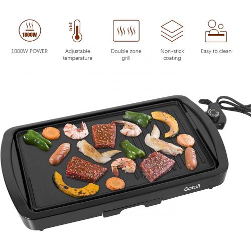  [아마존베스트]Gotoll Electric table grill with 2 cooking areas, table barbecue grill with temperature control, non-stick coating, grease drip tray, 1800 W, electric grill for indoor balcony