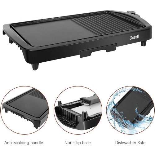  [아마존베스트]Gotoll Electric table grill with 2 cooking areas, table barbecue grill with temperature control, non-stick coating, grease drip tray, 1800 W, electric grill for indoor balcony