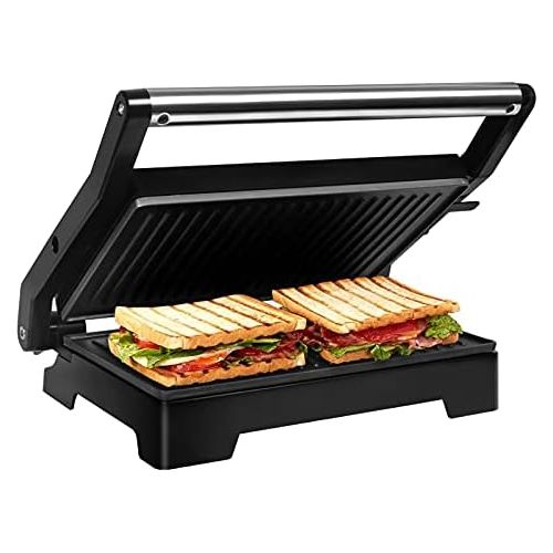  [아마존베스트]Gotoll Panini & Sandwich Maker, Double Grill Plates, Open 180° Contact Grill, 1000 W, Non-Stick Coating, Insulated Handles, Stainless Steel Casing