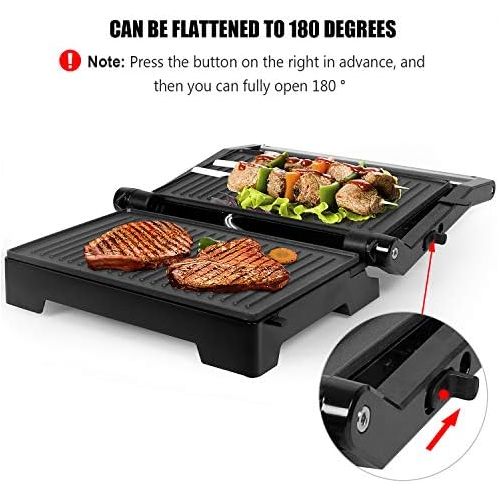  [아마존베스트]Gotoll Panini & Sandwich Maker, Double Grill Plates, Open 180° Contact Grill, 1000 W, Non-Stick Coating, Insulated Handles, Stainless Steel Casing