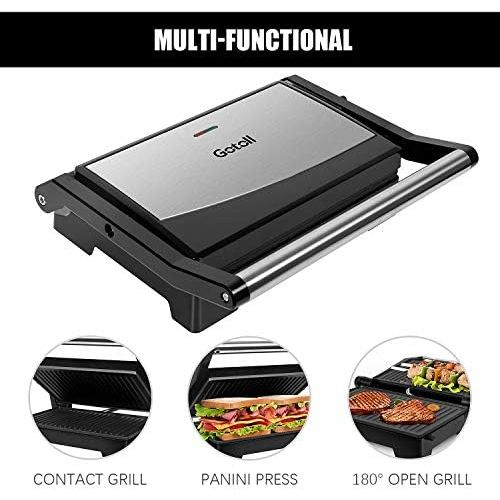  [아마존베스트]Gotoll Panini & Sandwich Maker, Double Grill Plates, Open 180° Contact Grill, 1000 W, Non-Stick Coating, Insulated Handles, Stainless Steel Casing