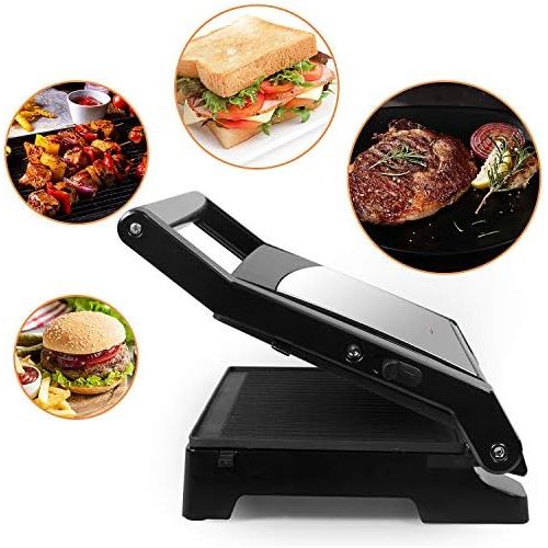  [아마존베스트]Gotoll Panini & Sandwich Maker, Double Grill Plates, Open 180° Contact Grill, 1000 W, Non-Stick Coating, Insulated Handles, Stainless Steel Casing