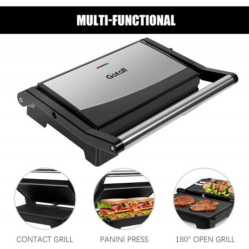  [아마존베스트]Gotoll Panini & Sandwich Maker, Double Grill Plates, Open 180° Contact Grill, 1000 W, Non-Stick Coating, Insulated Handles, Stainless Steel Casing