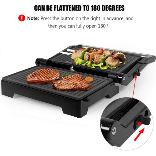  [아마존베스트]Gotoll Panini & Sandwich Maker, Double Grill Plates, Open 180° Contact Grill, 1000 W, Non-Stick Coating, Insulated Handles, Stainless Steel Casing