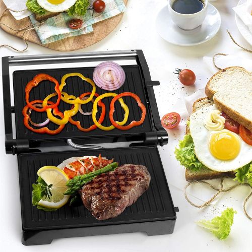  [아마존베스트]Gotoll Panini & Sandwich Maker, Double Grill Plates, Open 180° Contact Grill, 1000 W, Non-Stick Coating, Insulated Handles, Stainless Steel Casing