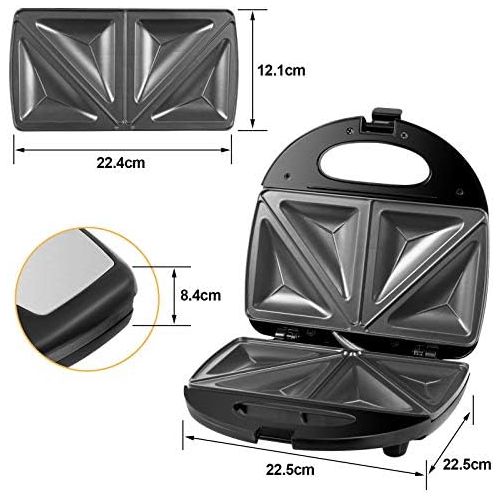  [아마존베스트]Gotoll Sandwich Maker 700 W, Triangular Sandwiches Toaster Maker, Non-Stick Plates, Easy to Clean, Black and Silver