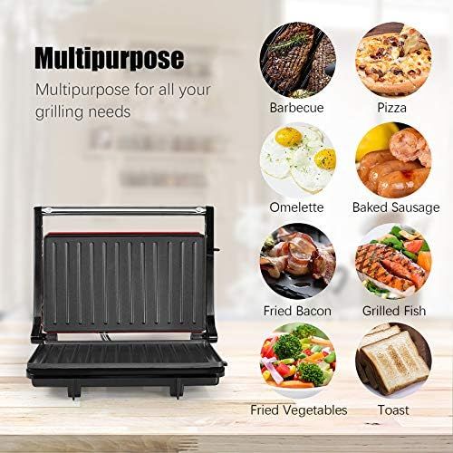  [아마존베스트]Gotoll Mini contact grill, sandwich toaster, panini grill, panini sandwich maker, electric grill multifunctional, small table grill, non-stick coating, light indicator, 750 W, mult