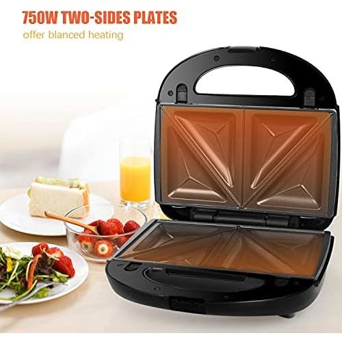  [아마존베스트]Gotoll Sandwich maker 3 in 1, waffle iron sandwich toaster, shell shape changing plates, sandwich maker, non-stick removable plates, 750 W, operating light, black