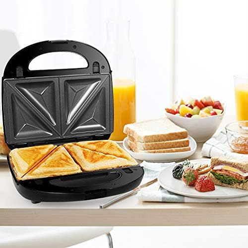  [아마존베스트]Gotoll Sandwich maker 3 in 1, waffle iron sandwich toaster, shell shape changing plates, sandwich maker, non-stick removable plates, 750 W, operating light, black