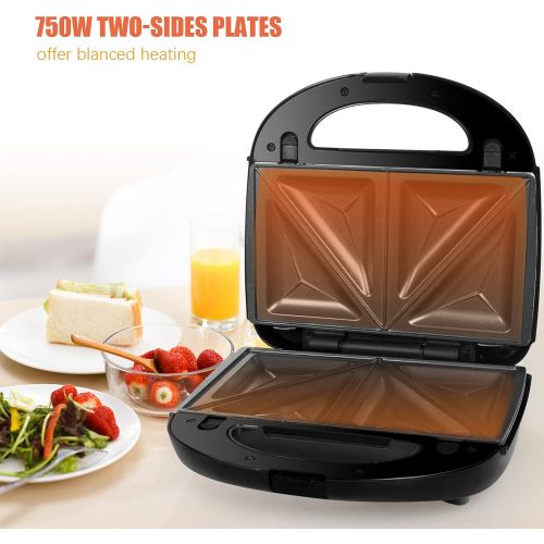  [아마존베스트]Gotoll Sandwich maker 3 in 1, waffle iron sandwich toaster, shell shape changing plates, sandwich maker, non-stick removable plates, 750 W, operating light, black