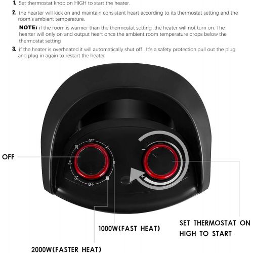  [아마존베스트]Gotoll Fan Heater Ceramic Fan Heater Hot Fan Fan Heater Quiet 3 Heat Settings with Cold Level 60° Oscillation Overheating Protection