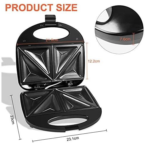  Gotoll Sandwich Maker, 750 W, Triangular Sandwiches Toaster Maker, Non Stick Plates, Thermostatic Control and Non Slip Feet, Black