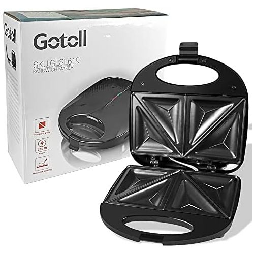  Gotoll Sandwich Maker, 750 W, Triangular Sandwiches Toaster Maker, Non Stick Plates, Thermostatic Control and Non Slip Feet, Black