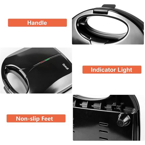  Gotoll Sandwich Maker, 750 W, Triangular Sandwiches Toaster Maker, Non Stick Plates, Thermostatic Control and Non Slip Feet, Black