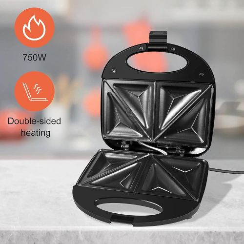  Gotoll Sandwich Maker, 750 W, Triangular Sandwiches Toaster Maker, Non Stick Plates, Thermostatic Control and Non Slip Feet, Black